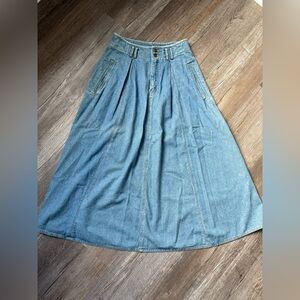 VTG Liz Claiborne Denim A-Line Skirt With Buttons Maxi Skirt Comfy Size S 2 4